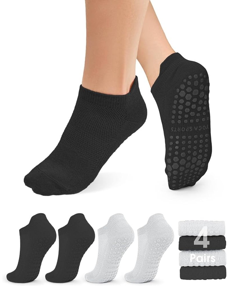 Non Slip Pilates Socks with Grips for Women, Grip Socks for Yoga Ballet Barefoot Workout Anti Skid Athletic Socks B03-2black/...