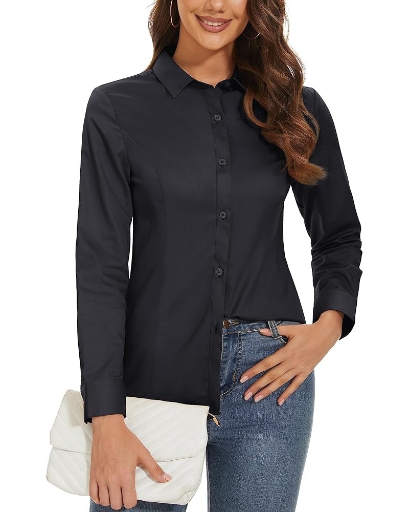 Womens Button Up Shirts Long Sleeve Solid Color Formal Dress Shirt Work Blouse Business Casual Tops Black $17.84 Blouses