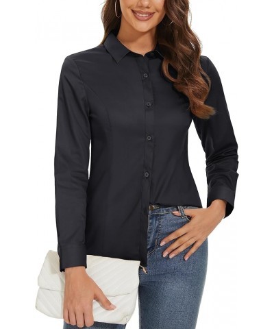 Womens Button Up Shirts Long Sleeve Solid Color Formal Dress Shirt Work Blouse Business Casual Tops Black $17.84 Blouses