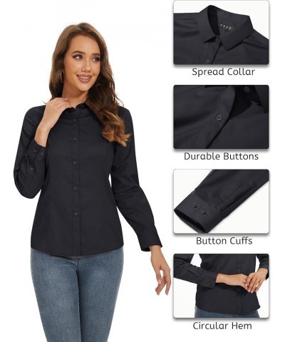 Womens Button Up Shirts Long Sleeve Solid Color Formal Dress Shirt Work Blouse Business Casual Tops Black $17.84 Blouses