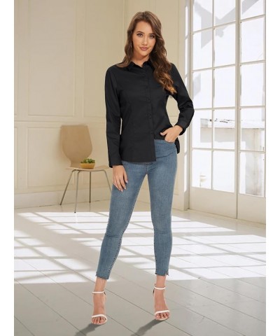 Womens Button Up Shirts Long Sleeve Solid Color Formal Dress Shirt Work Blouse Business Casual Tops Black $17.84 Blouses