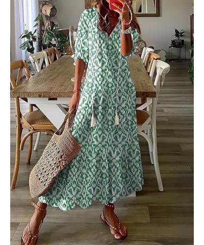 Women's Boho Floral Printed V Neck Ruffle Half Sleeve Tiered Maxi Dress Summer Casual Long Beach Dress Green Boho $16.63 Dresses