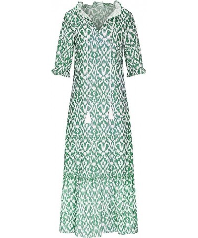 Women's Boho Floral Printed V Neck Ruffle Half Sleeve Tiered Maxi Dress Summer Casual Long Beach Dress Green Boho $16.63 Dresses