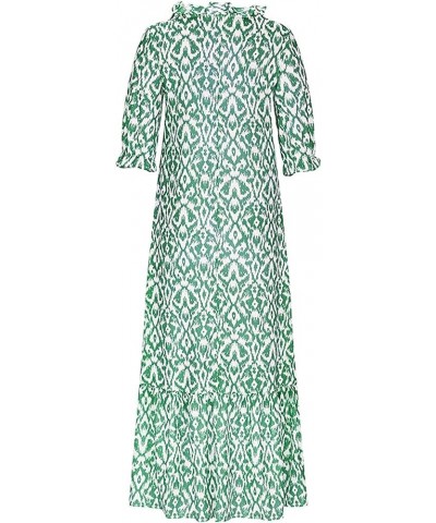 Women's Boho Floral Printed V Neck Ruffle Half Sleeve Tiered Maxi Dress Summer Casual Long Beach Dress Green Boho $16.63 Dresses