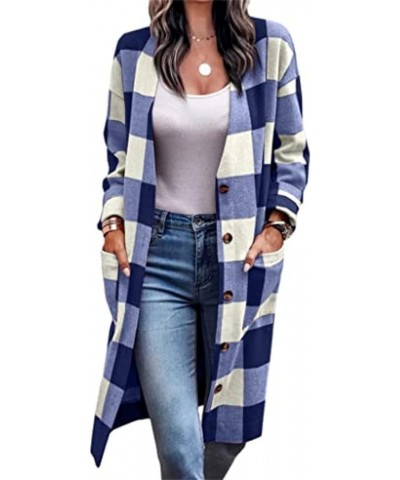 Women's Long Plaid Shirts Coat Tartan Shacket Jacket Long Coat with Pockets A-blue $25.00 Jackets