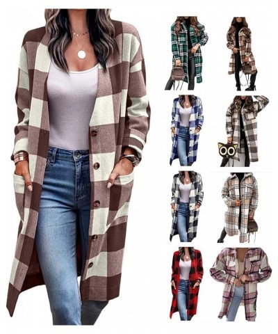 Women's Long Plaid Shirts Coat Tartan Shacket Jacket Long Coat with Pockets A-blue $25.00 Jackets