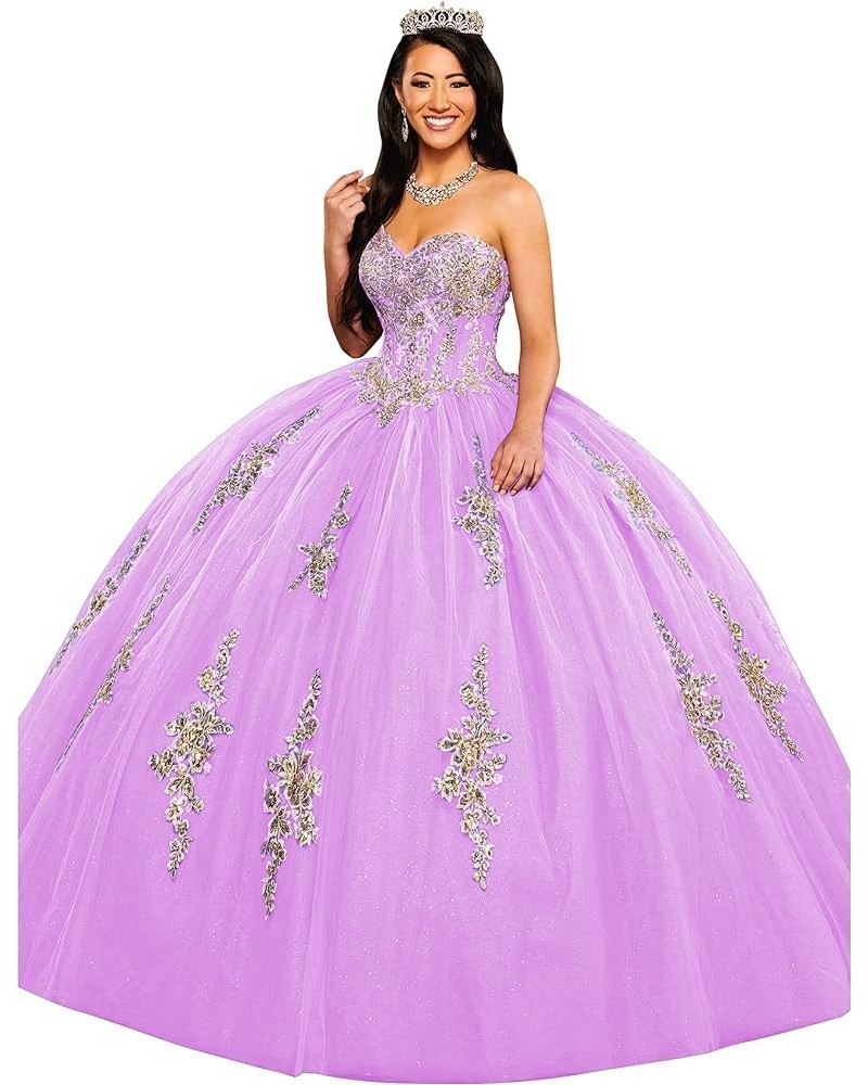 Lace Applique Quinceanera Dresses Ball Gown Tulle Sweet 15 16 Dress Lilac $47.25 Dresses