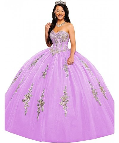 Lace Applique Quinceanera Dresses Ball Gown Tulle Sweet 15 16 Dress Lilac $47.25 Dresses