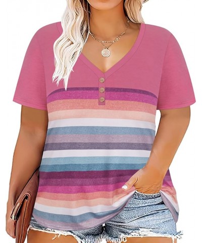 Womens Plus Size Tops Basic Summer Shirts Short Sleeve V Neck Tunics Casual T-Shirt Loose Fits XL-5XL Button-vneck Cs Pink $1...