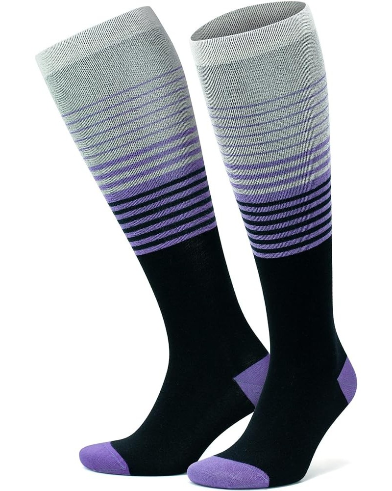 Unisex Knee High Compression Socks, 15-20 mmHg Rayon Made From Bamboo Socks, Breathable Travel Socks for Men & Women Purple -...