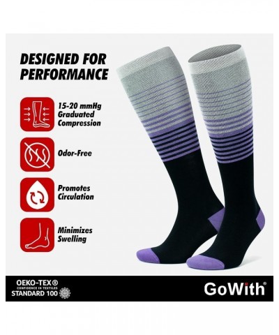 Unisex Knee High Compression Socks, 15-20 mmHg Rayon Made From Bamboo Socks, Breathable Travel Socks for Men & Women Purple -...