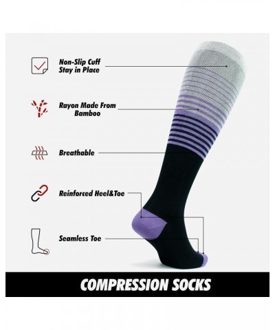 Unisex Knee High Compression Socks, 15-20 mmHg Rayon Made From Bamboo Socks, Breathable Travel Socks for Men & Women Purple -...