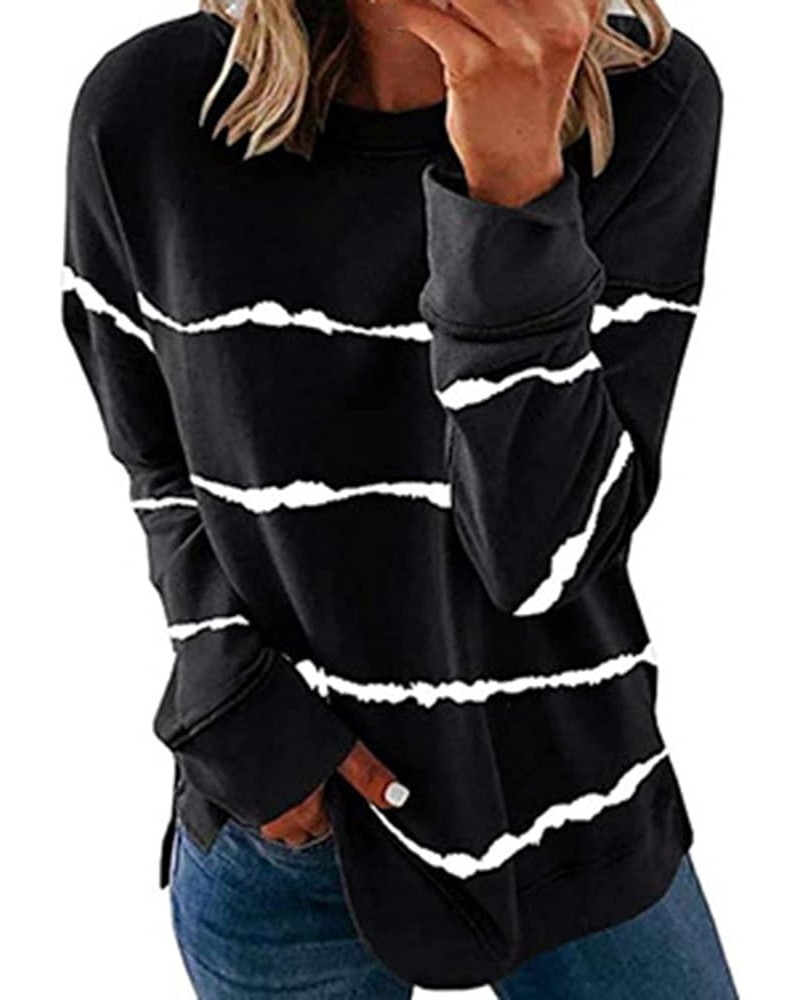 Sweatshirts for Women Loose Fit Casual Workout Pullover Tops Stripe Printed Lightweight Trendy 2023 Fall Clohtes Black 1 $11....