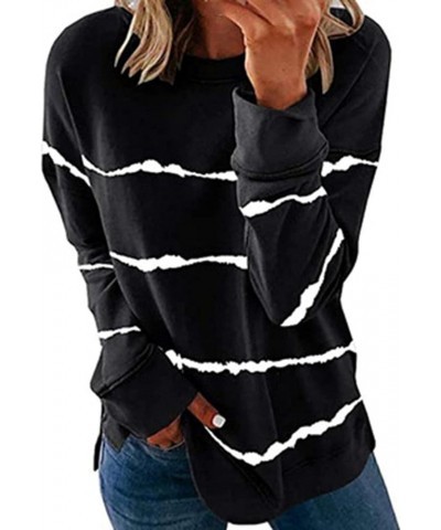 Sweatshirts for Women Loose Fit Casual Workout Pullover Tops Stripe Printed Lightweight Trendy 2023 Fall Clohtes Black 1 $11....