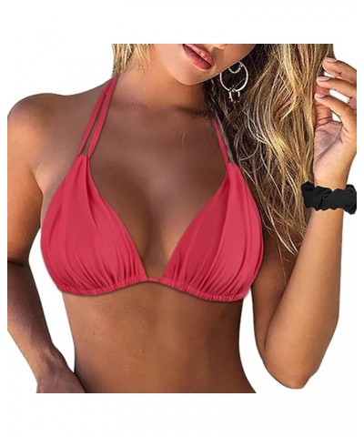 Women's Triangle Bikini Tops Push Up Slider Ruched Halter Swimsuit Top Swim Bras Red $19.46 Swimsuits