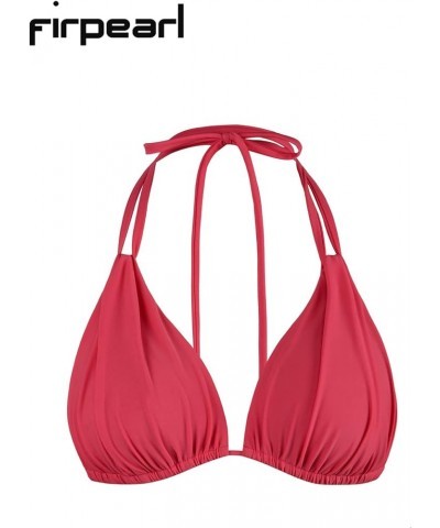 Women's Triangle Bikini Tops Push Up Slider Ruched Halter Swimsuit Top Swim Bras Red $19.46 Swimsuits