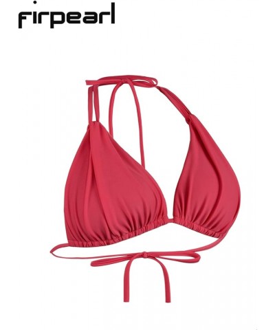 Women's Triangle Bikini Tops Push Up Slider Ruched Halter Swimsuit Top Swim Bras Red $19.46 Swimsuits