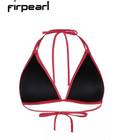 Women's Triangle Bikini Tops Push Up Slider Ruched Halter Swimsuit Top Swim Bras Red $19.46 Swimsuits