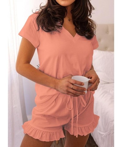 Womens Pajama Sets Shorts Soft Lounge Sets Short Sleeve V Neck Pj Set Sleepwear Top with Causal Pj Shorts Coral $19.79 Sleep ...