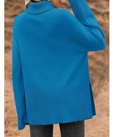 Women's 2024 Fall Sweaters Turtleneck Long Sleeve Oversized Split Hem Knitted Tunic Pullover Jumper Tops Brightblue $23.40 Sw...