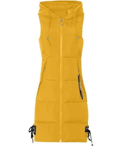 Long Puffer Vest Women's Hooded Maxi Length Sleeveless Long Quilted Vest Lightweight Down Jacket Coat Winter Parkas Yellow $1...