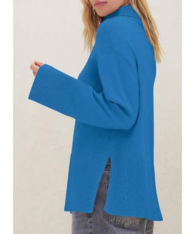 Women's 2024 Fall Sweaters Turtleneck Long Sleeve Oversized Split Hem Knitted Tunic Pullover Jumper Tops Brightblue $23.40 Sw...