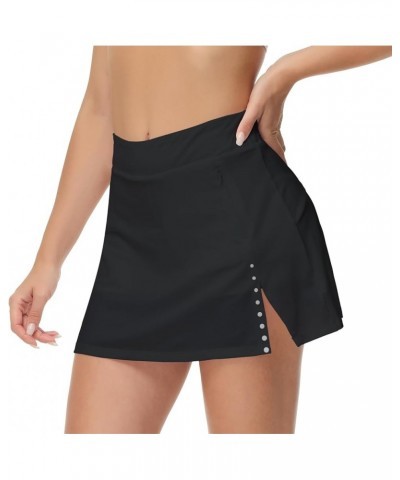 Women's Pleated Tennis Skirt with Inner Shorts Pockets Lightweight Athletic Golf Skorts Skirts for Running Casual Black $9.24...