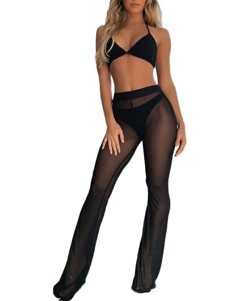 Womens Swimsuit Bottom Cover Up Pants Perspective Sheer Mesh See Through Pants Black $6.59 Swimsuits