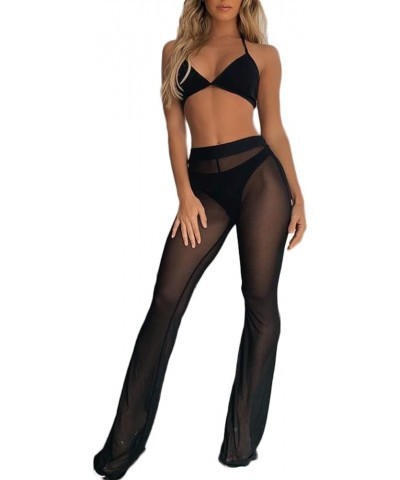 Womens Swimsuit Bottom Cover Up Pants Perspective Sheer Mesh See Through Pants Black $6.59 Swimsuits