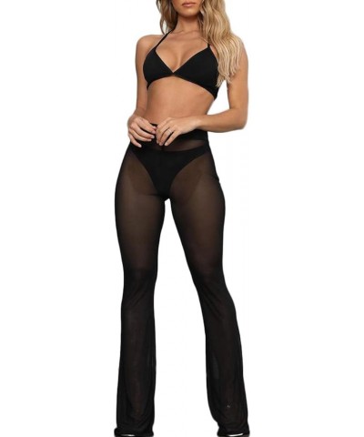 Womens Swimsuit Bottom Cover Up Pants Perspective Sheer Mesh See Through Pants Black $6.59 Swimsuits