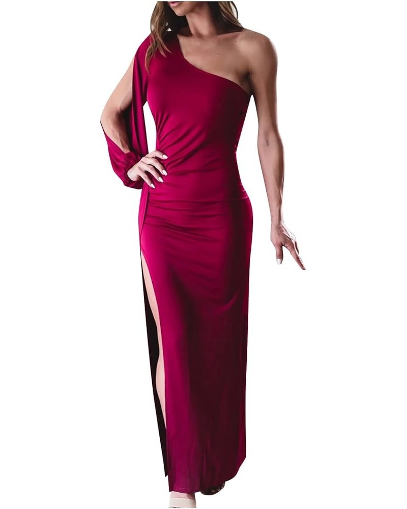 Women Long Sleeve V-Neck Velvet Stretchy Long Dress Elegant A-Lined Party Cocktail Gown 02-hot Pink $11.75 Dresses