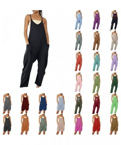 Jumpsuits for Women Dressy Spaghetti Strap Jumpers Baggy Wide Leg Rompers Summer Plus Size Overalls with Pockets Jumpsuits fo...