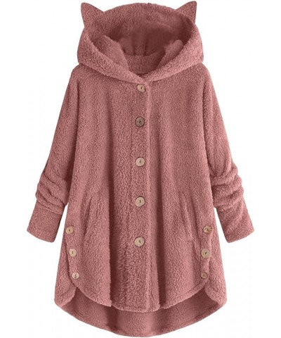 Women's Plus Size Winter Coats Warm Fleece Jakcets Cute Casual Plush Fuzzy Button Hoodie Sweatshirt Loose Soft Outwear 01-pin...