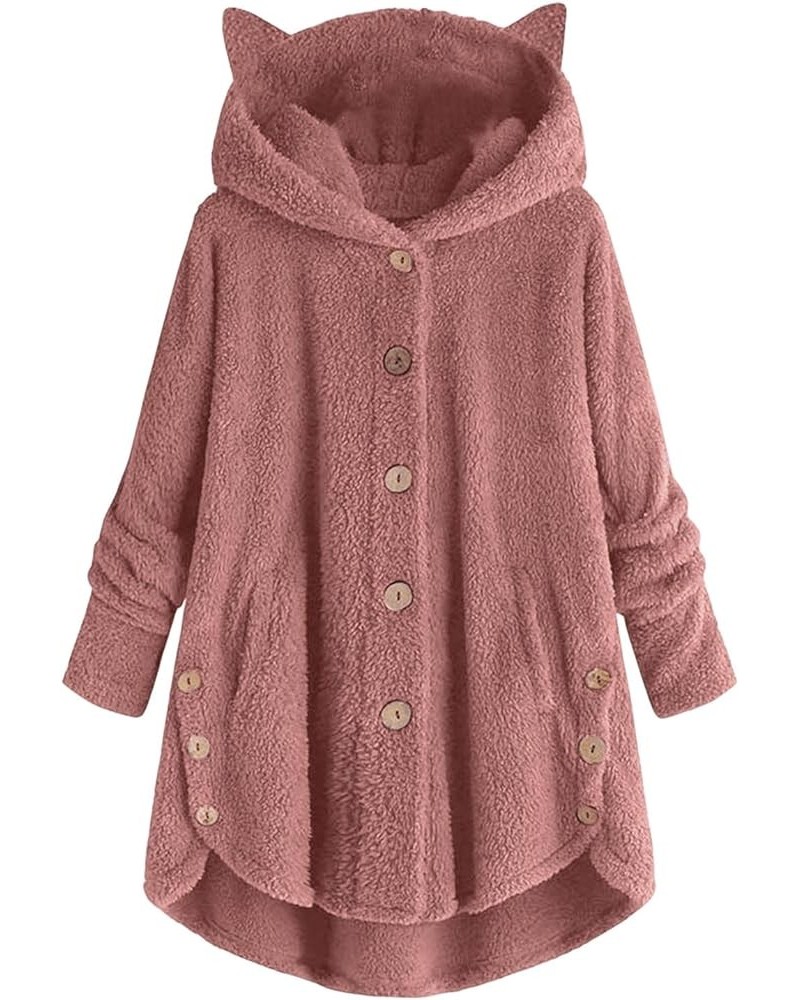 Women's Plus Size Winter Coats Warm Fleece Jakcets Cute Casual Plush Fuzzy Button Hoodie Sweatshirt Loose Soft Outwear 01-pin...