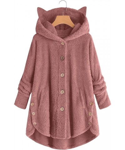 Women's Plus Size Winter Coats Warm Fleece Jakcets Cute Casual Plush Fuzzy Button Hoodie Sweatshirt Loose Soft Outwear 01-pin...