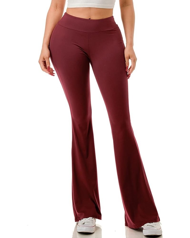 Flare Leggings for Women- High Waisted Buttery Soft Flared Bootcut Wide Leg Yoga Pants Burgundy $10.06 Leggings