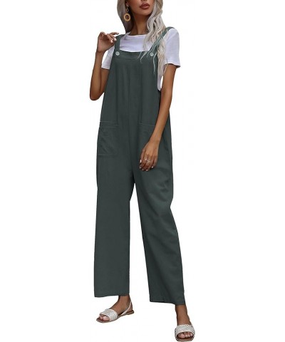 Women's Fashion Cotton Linen Green Bib Overalls Loose Fit Dual Pocket Jumpsuit Romper Greygreen $13.92 Overalls