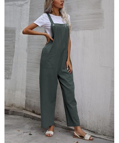 Women's Fashion Cotton Linen Green Bib Overalls Loose Fit Dual Pocket Jumpsuit Romper Greygreen $13.92 Overalls