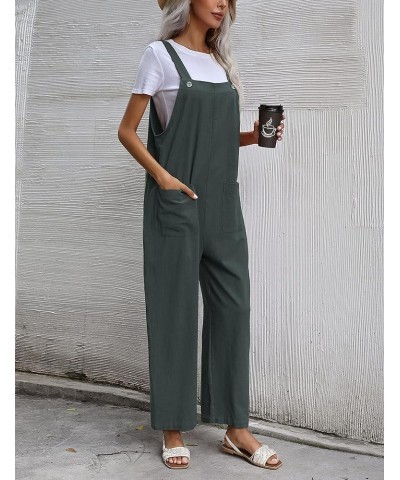 Women's Fashion Cotton Linen Green Bib Overalls Loose Fit Dual Pocket Jumpsuit Romper Greygreen $13.92 Overalls