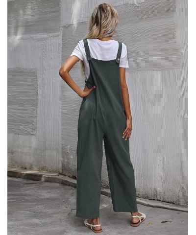 Women's Fashion Cotton Linen Green Bib Overalls Loose Fit Dual Pocket Jumpsuit Romper Greygreen $13.92 Overalls