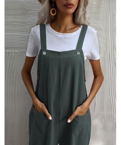 Women's Fashion Cotton Linen Green Bib Overalls Loose Fit Dual Pocket Jumpsuit Romper Greygreen $13.92 Overalls