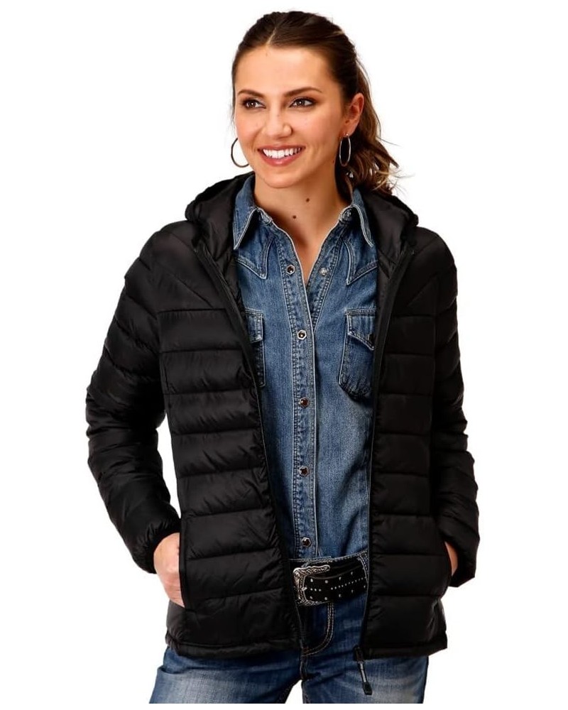 Womens Black Nylon Crushable Hooded Down Coat Black $46.16 Jackets