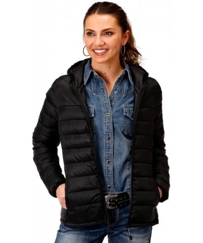 Womens Black Nylon Crushable Hooded Down Coat Black $46.16 Jackets