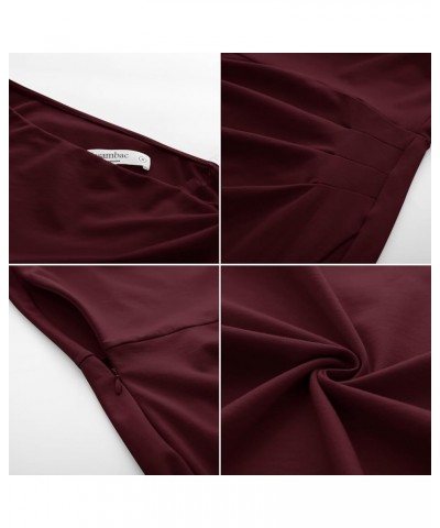 2023 One Shoulder Split Formal Dress for Women Ruffled Sleeve Midi Dress Wine Red $24.47 Dresses