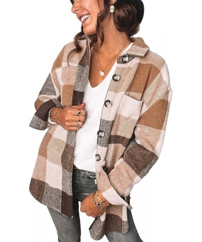 Plaid Shacket Jacket Womens Fall Fashion Button Down Flannel Jacket Shirt Khaki $17.14 Shirts