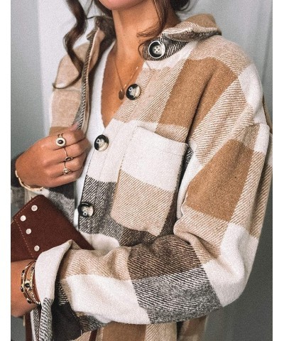 Plaid Shacket Jacket Womens Fall Fashion Button Down Flannel Jacket Shirt Khaki $17.14 Shirts