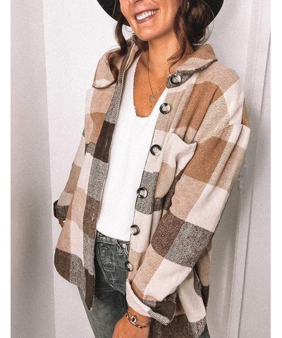 Plaid Shacket Jacket Womens Fall Fashion Button Down Flannel Jacket Shirt Khaki $17.14 Shirts