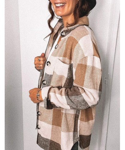 Plaid Shacket Jacket Womens Fall Fashion Button Down Flannel Jacket Shirt Khaki $17.14 Shirts