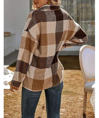 Plaid Shacket Jacket Womens Fall Fashion Button Down Flannel Jacket Shirt Khaki $17.14 Shirts