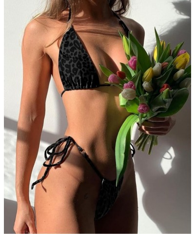 Women Halter String Bikini Set Sexy Thong Cheeky Two Piece Swimsuits Solid Color Bathing Swimwear Velvet Black $16.42 Swimsuits